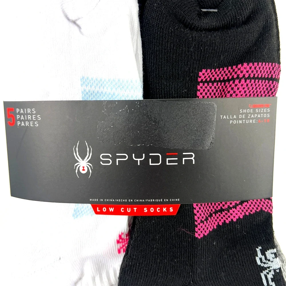 New Spyder Women Visible Tech Half Cushion Low-Cut Socks 5 Pair Black White Gray
